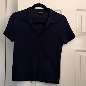 Gucci Navy Blue Open-Collar Polo